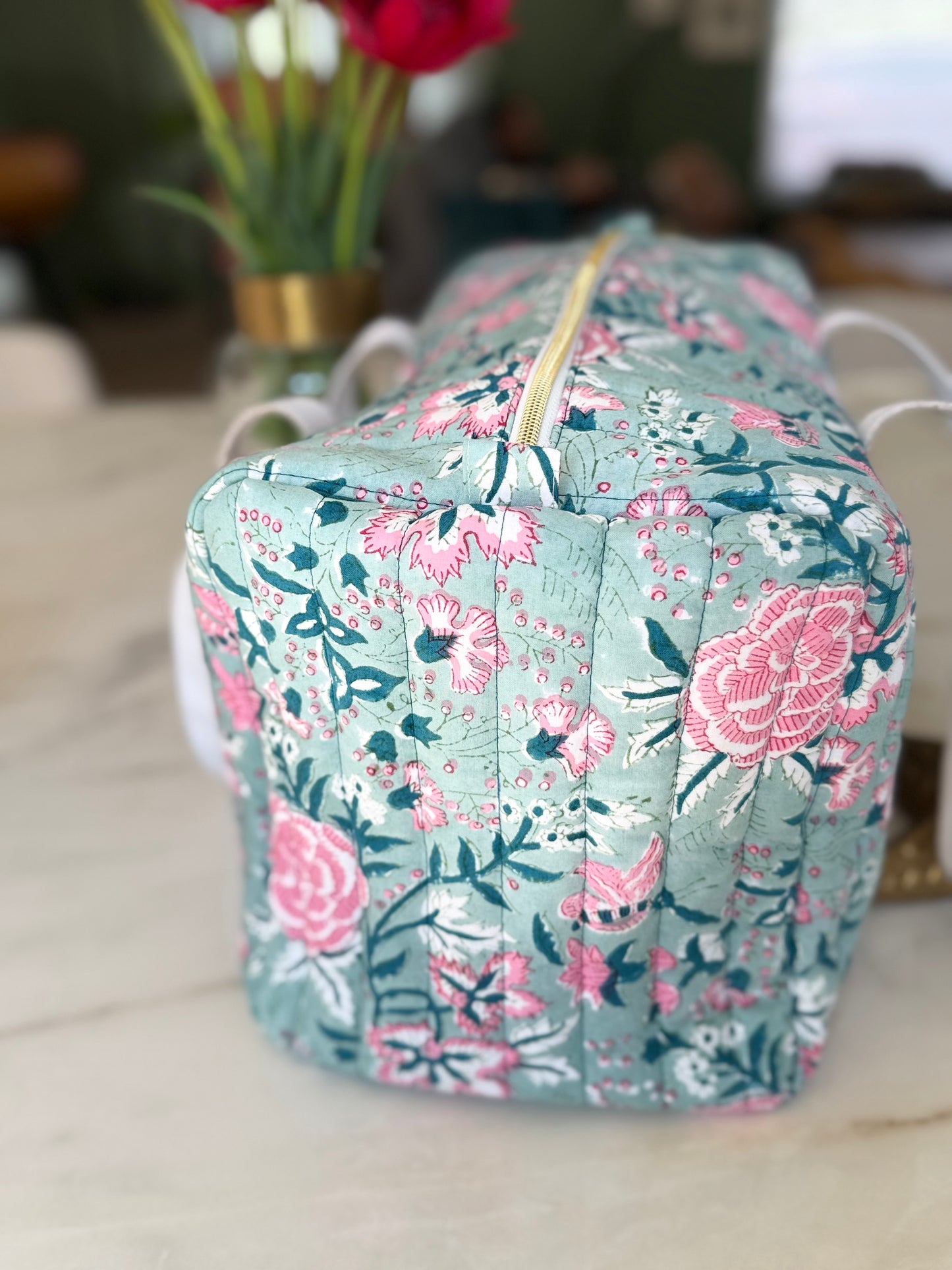 Grand sac week-end en tissu blockprint matelassé – Fait main, éthique & coloré