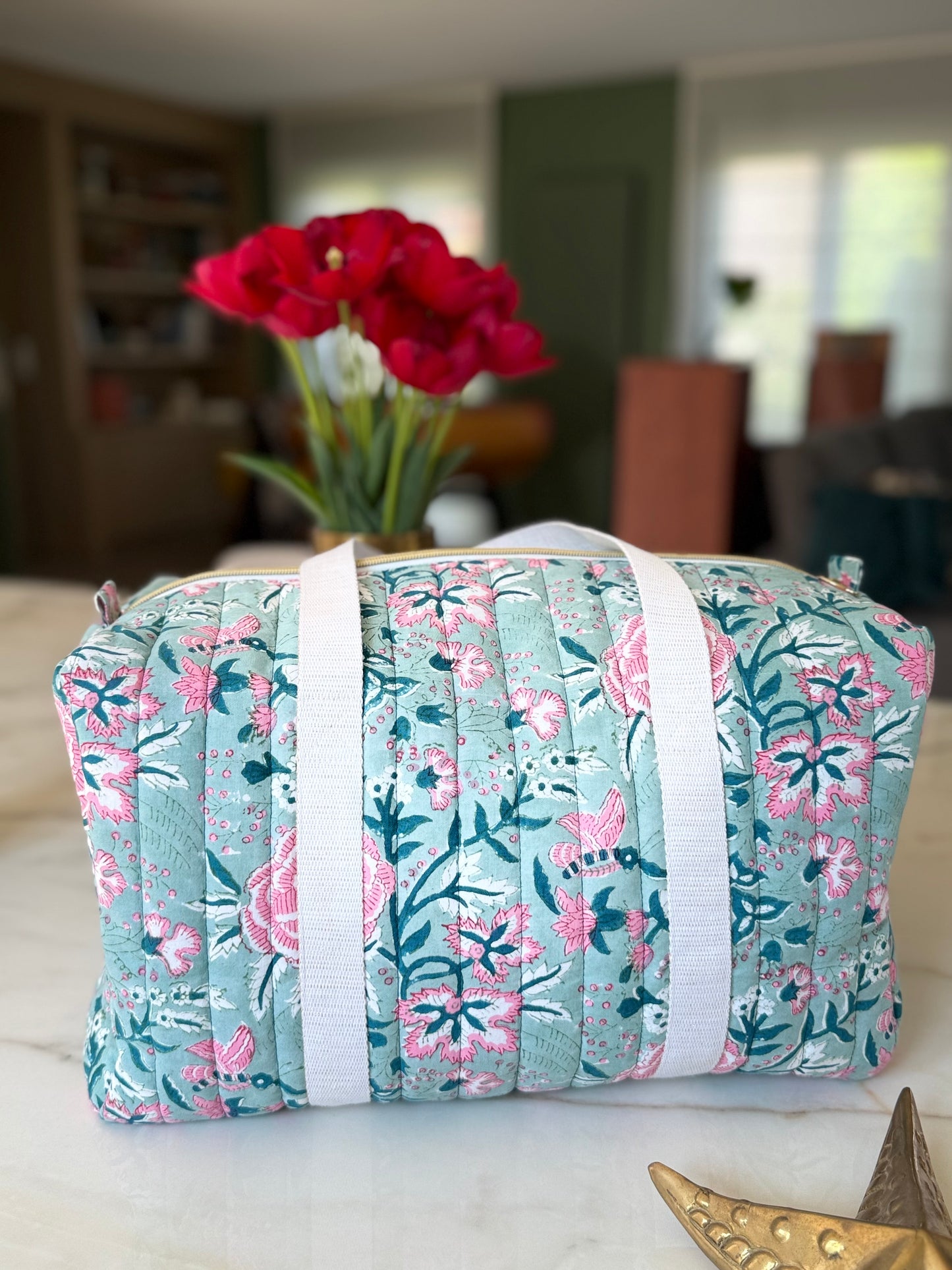 Grand sac week-end en tissu blockprint matelassé – Fait main, éthique & coloré