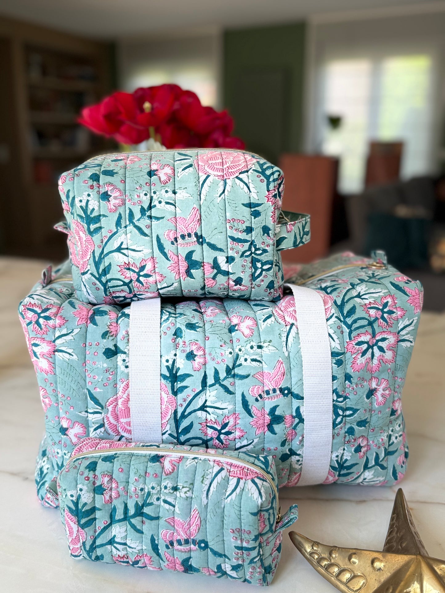 Grand sac week-end en tissu blockprint matelassé – Fait main, éthique & coloré