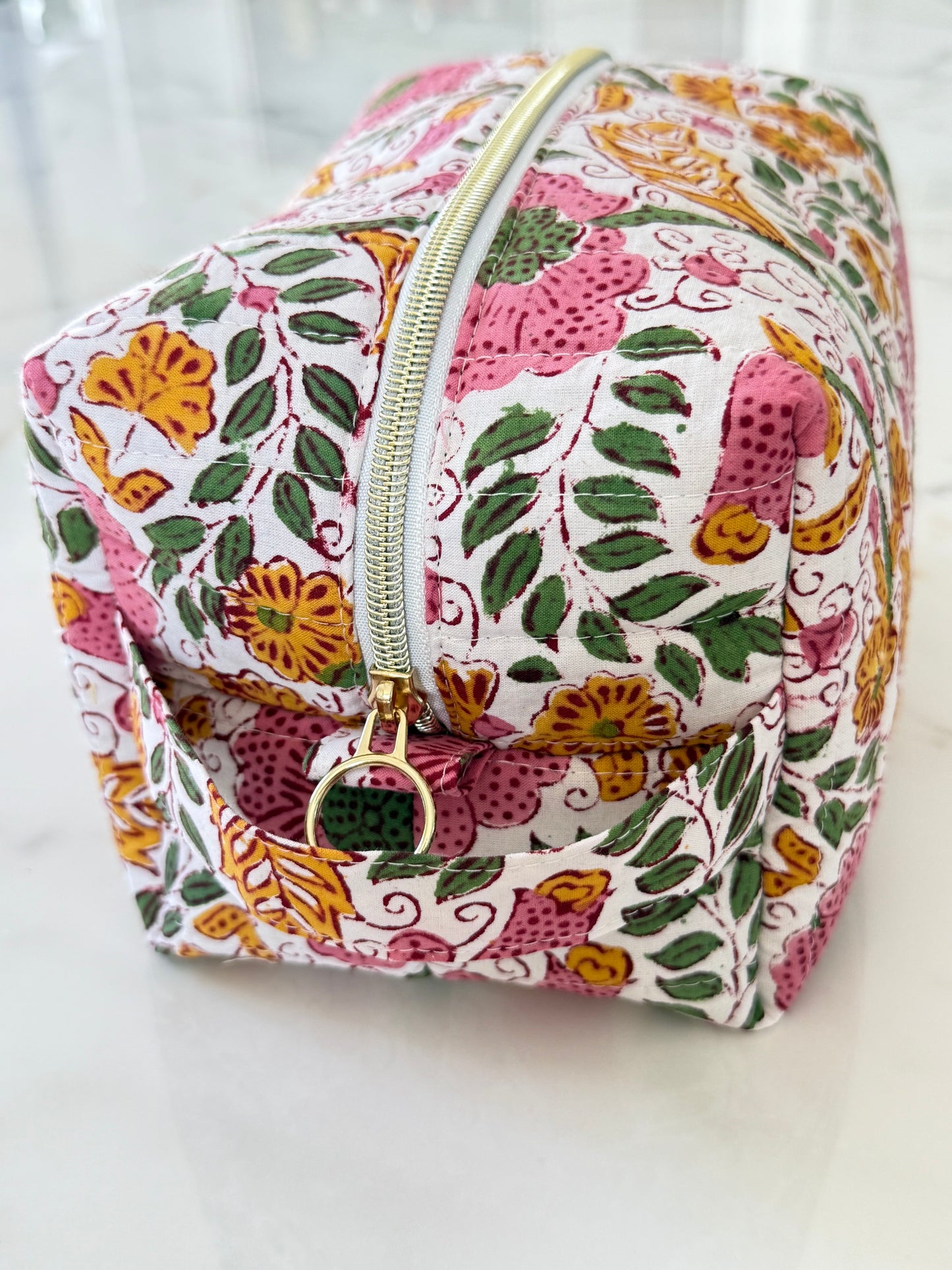 Trousse de toilette fleurie en coton blockprint – Fait main en France - Adele