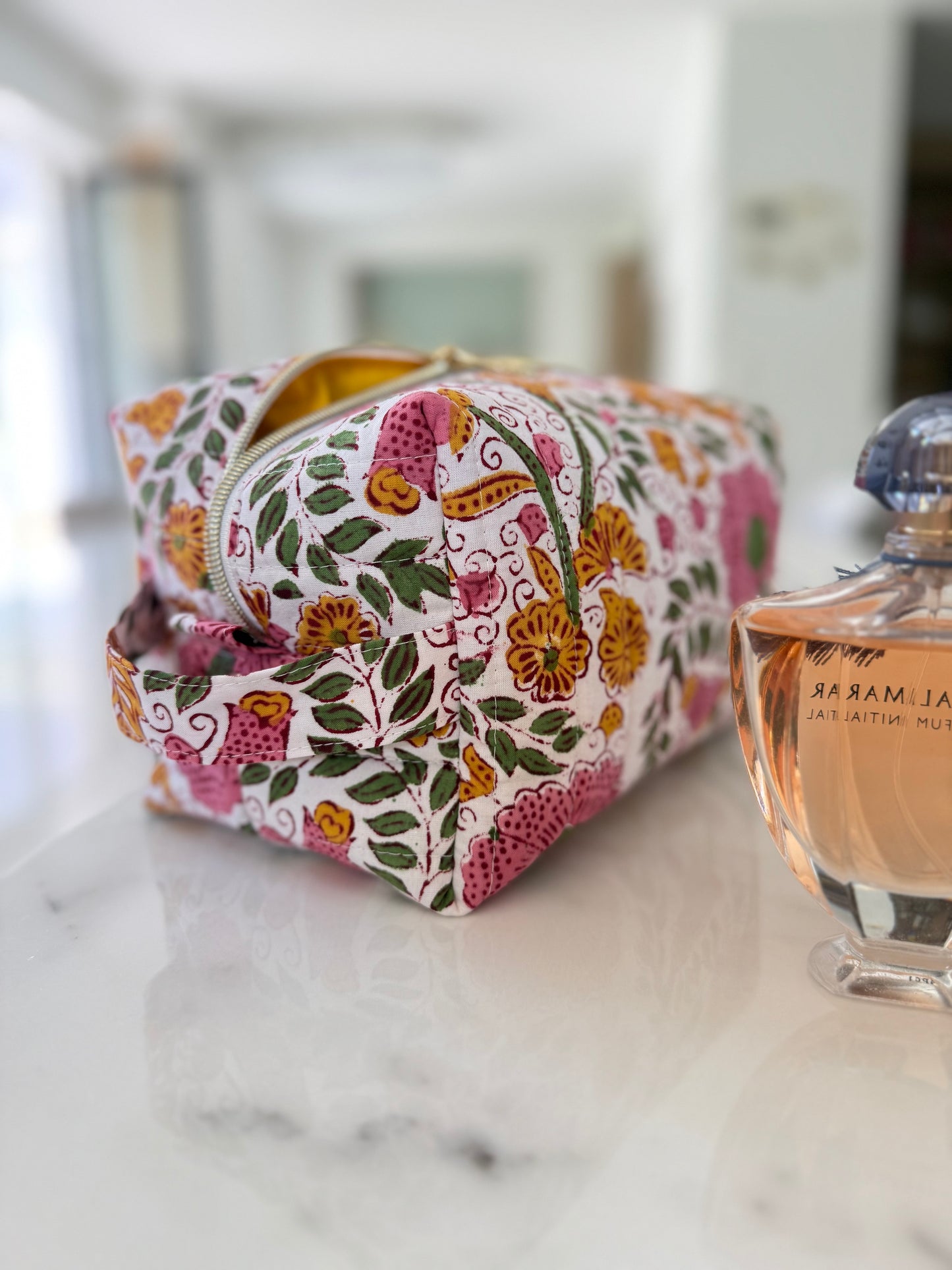 Trousse de toilette fleurie en coton blockprint – Fait main en France - Adele