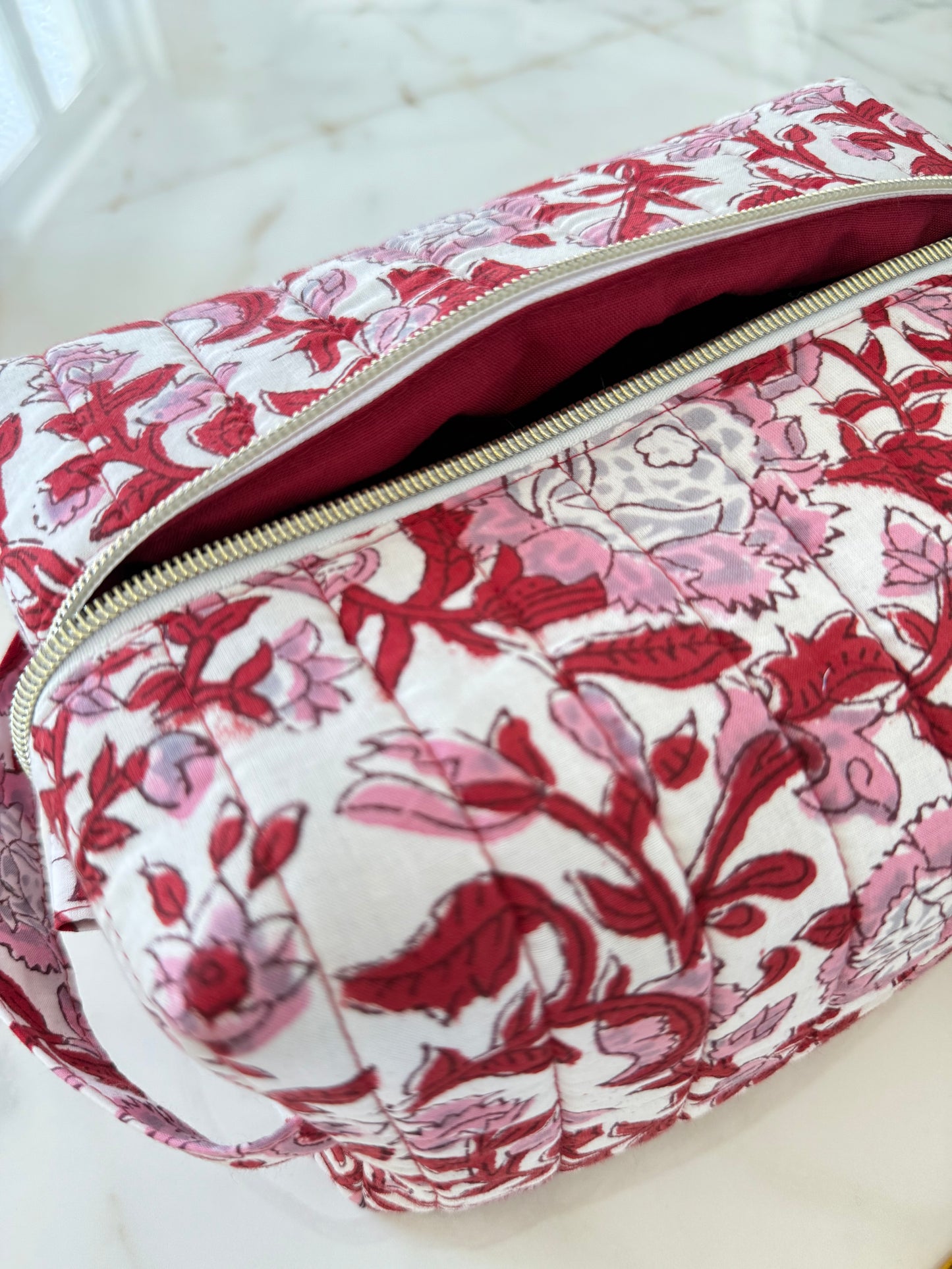 Trousse de toilette fleurie en coton blockprint – Fait main en France - Garance