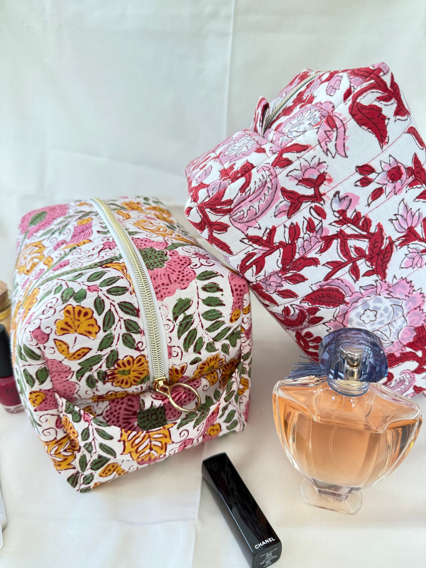 Trousse de toilette fleurie en coton blockprint – Fait main en France - Adele
