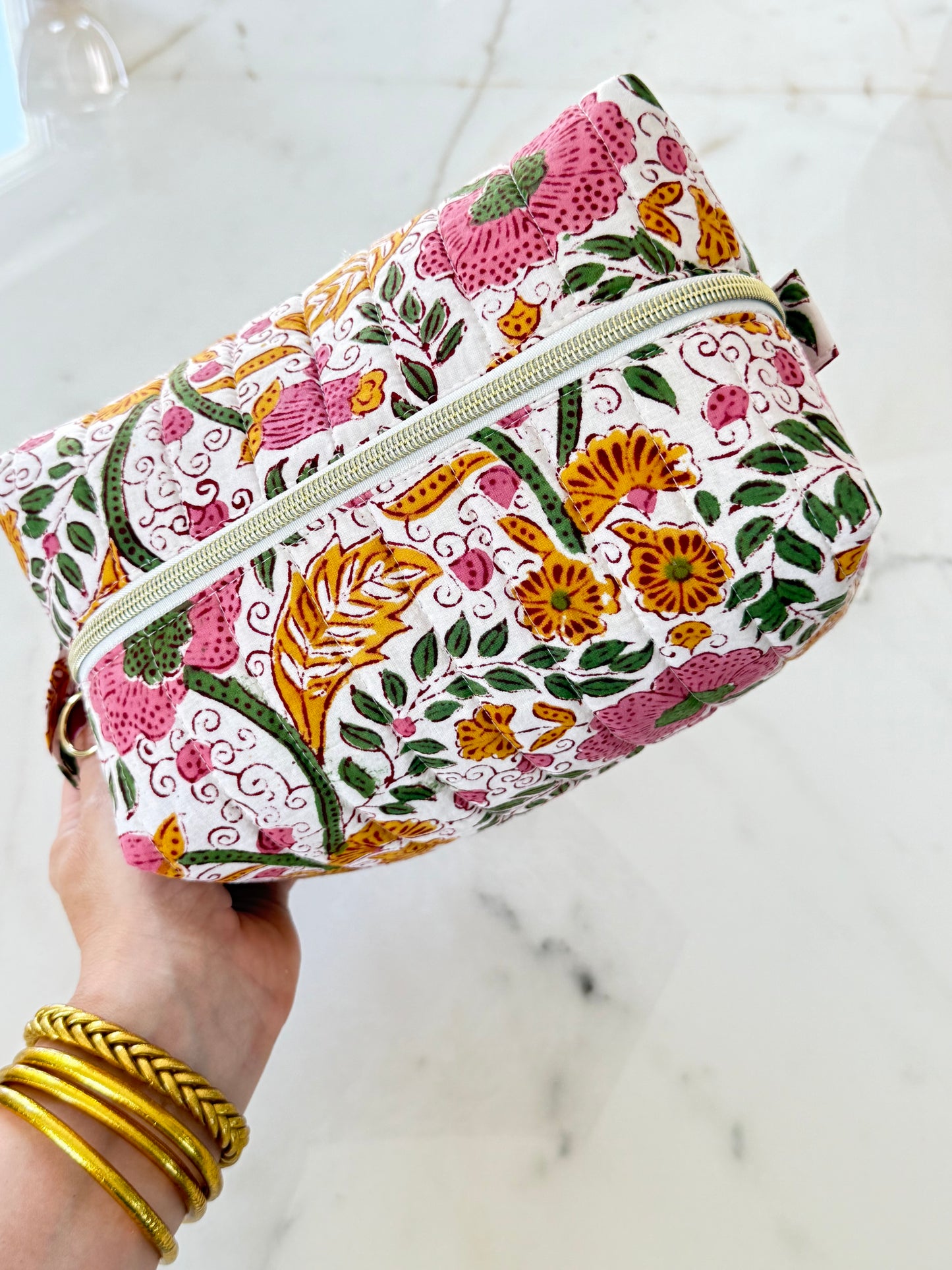 Trousse de toilette fleurie en coton blockprint – Fait main en France - Adele
