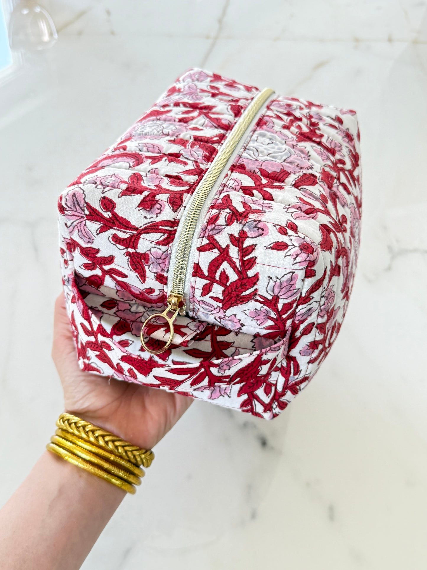 Trousse de toilette fleurie en coton blockprint – Fait main en France - Garance
