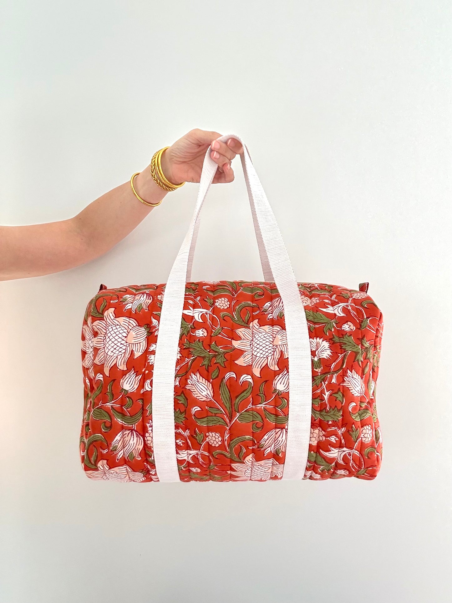 Grand sac week-end en tissu blockprint matelassé – Aranciata