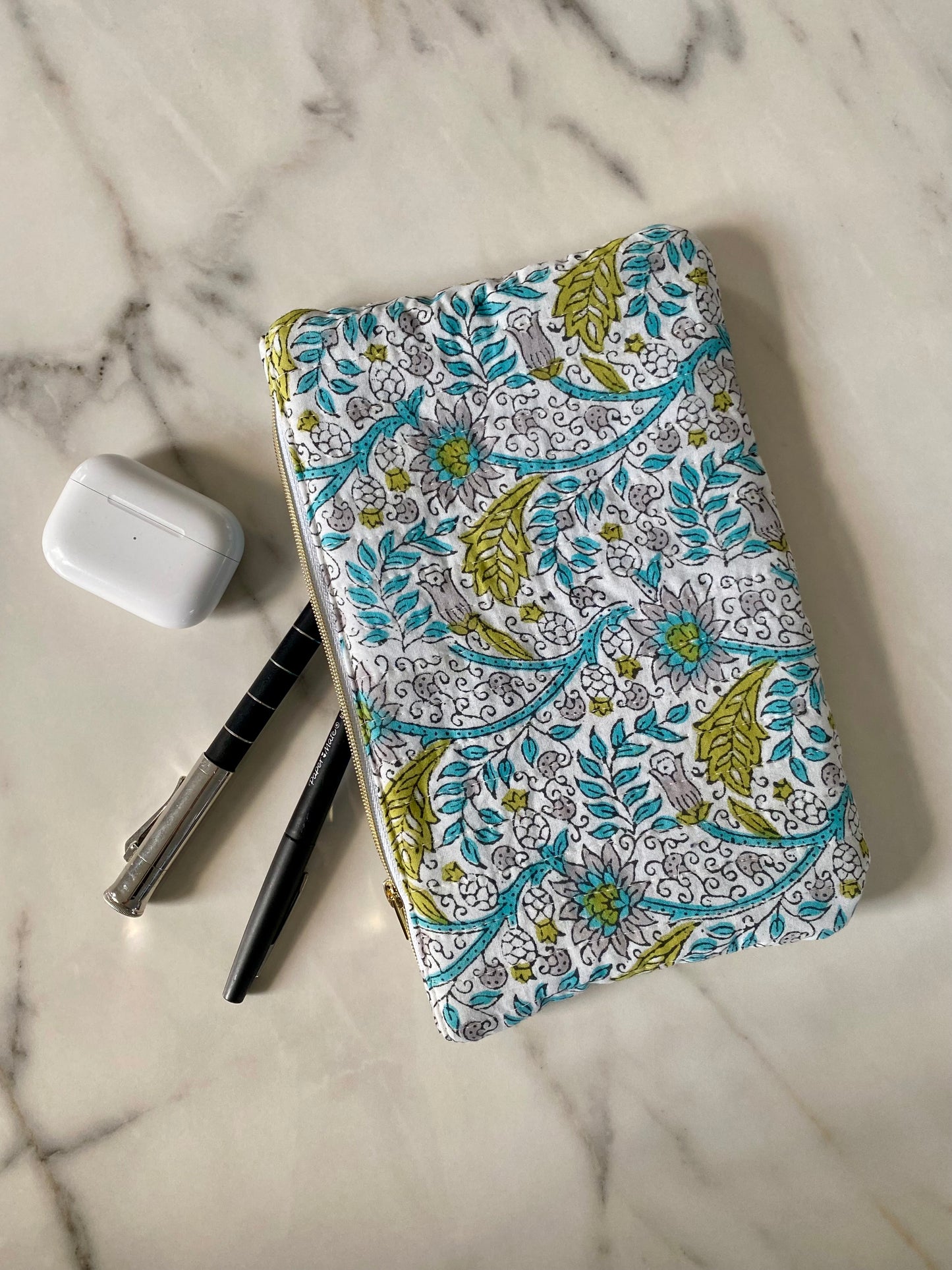 Pochette plate - Blockprint bleu
