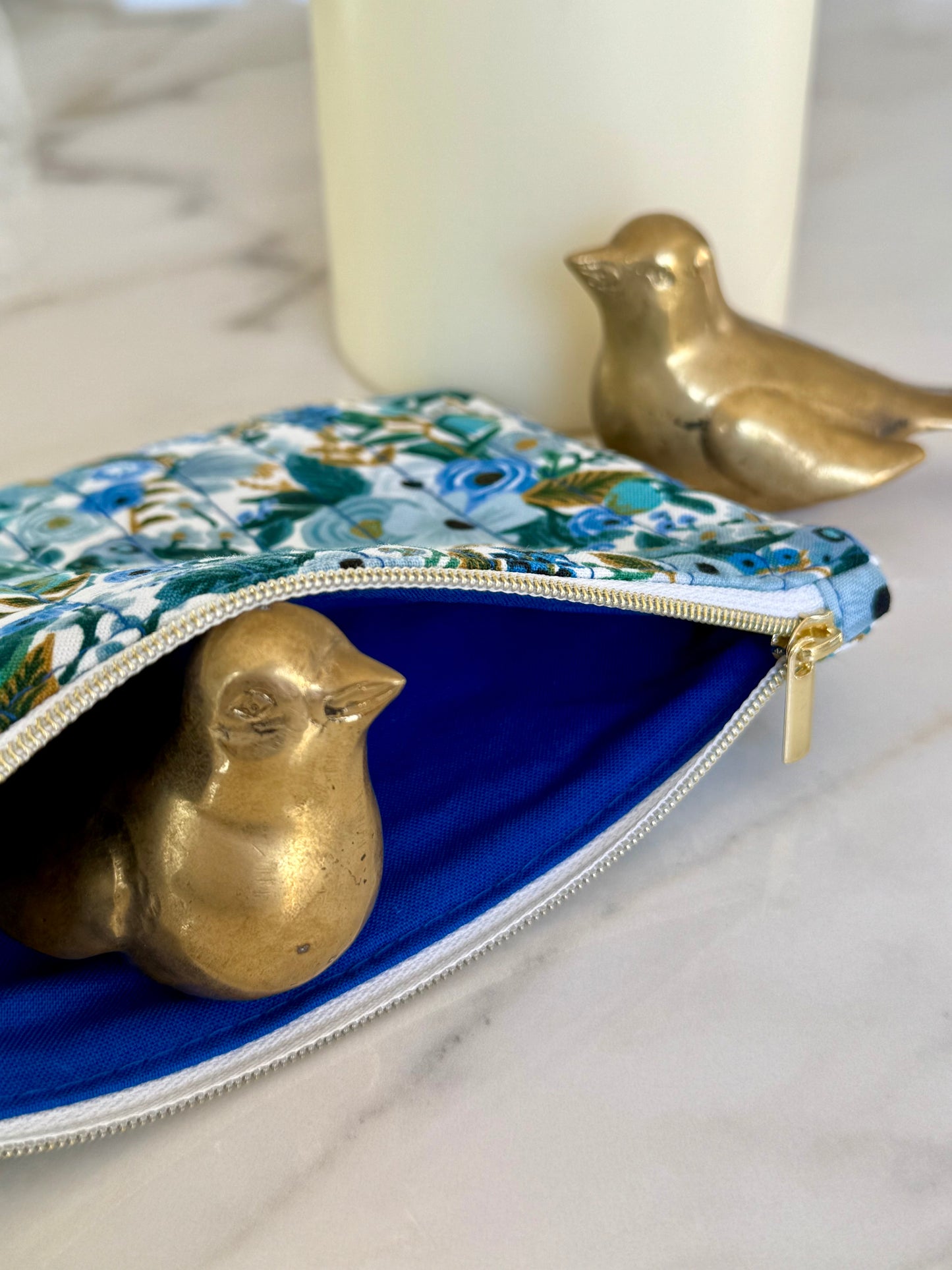 Pochette Plate Mini - Fleur Bleue
