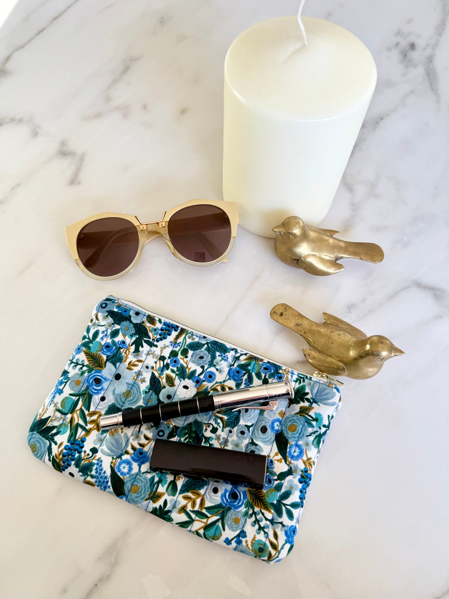 Pochette Plate Mini - Fleur Bleue