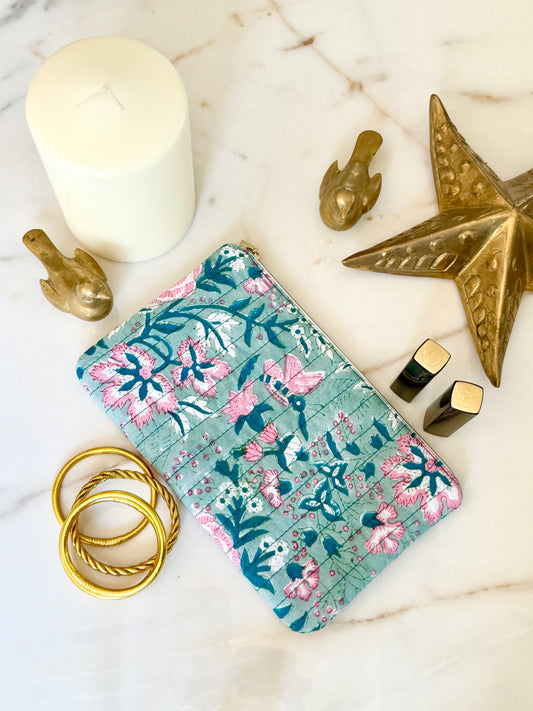 Pochette plate – Fait main en tissu blockprint, pratique & engagée