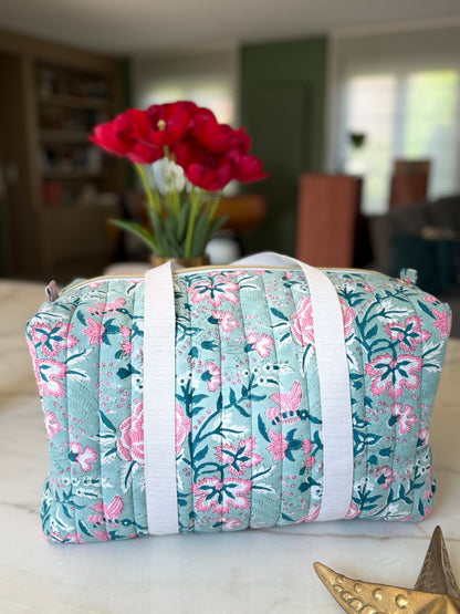 Grand sac week-end en tissu blockprint matelassé – Fait main, éthique & coloré
