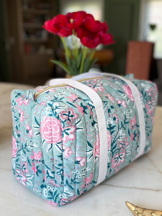 Grand sac week-end en tissu blockprint matelassé – Fait main, éthique & coloré
