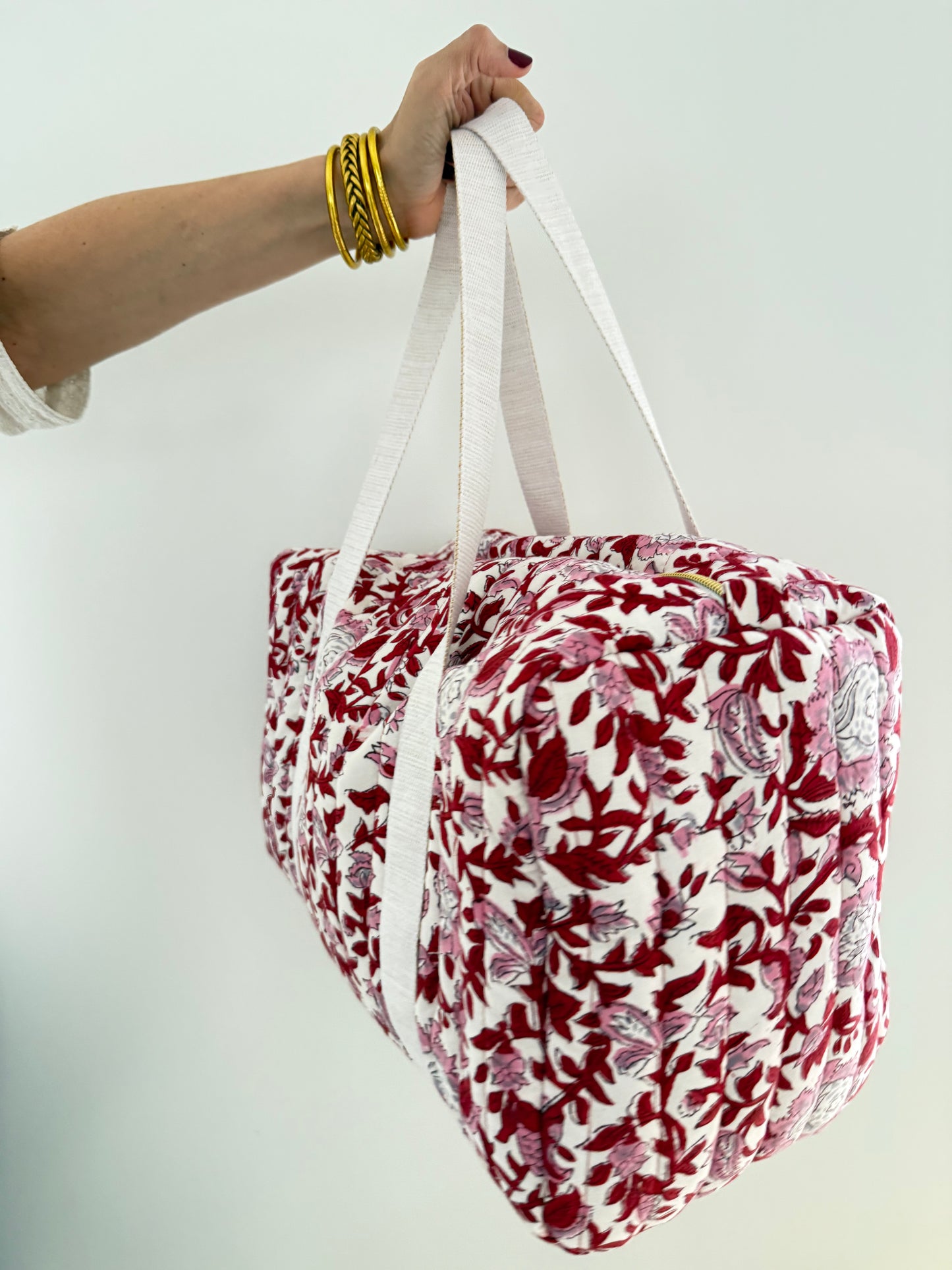 Grand sac week-end en tissu blockprint matelassé – Garance