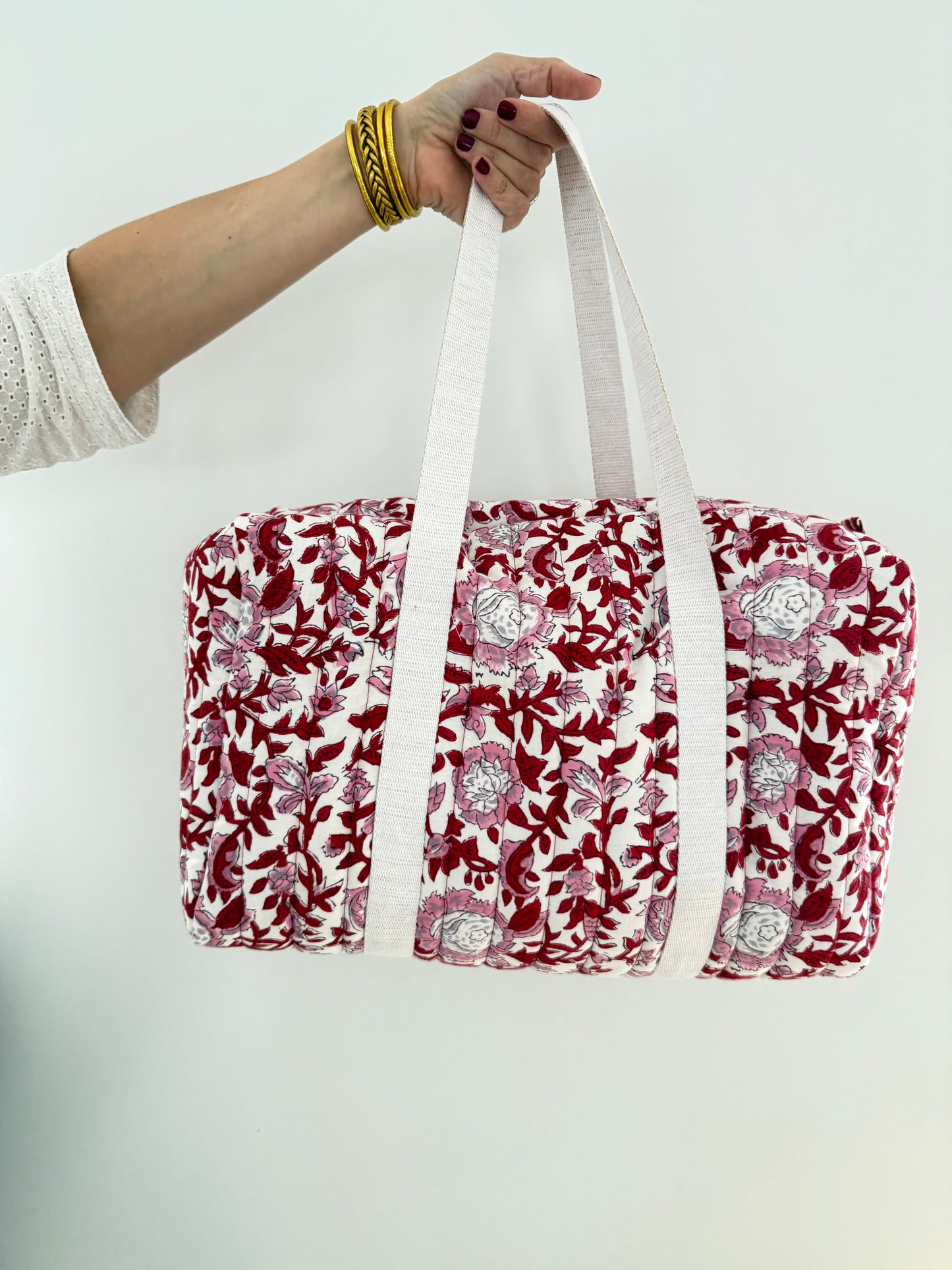 Grand sac week-end en tissu blockprint matelassé – Garance
