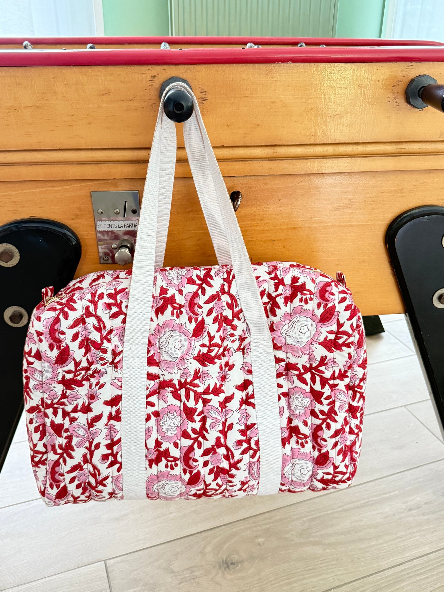 Grand sac week-end en tissu blockprint matelassé – Garance