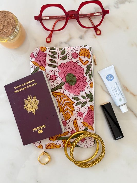 Pochette plate Mini – Tissu blockprint fait main, pratique & éthique - Adele