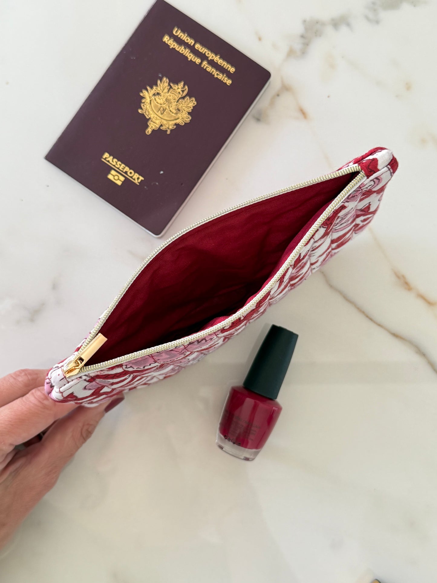 Pochette plate Mini – Tissu blockprint fait main, pratique & éthique - Garance