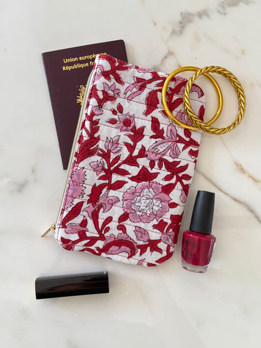 Pochette plate Mini – Tissu blockprint fait main, pratique & éthique - Garance