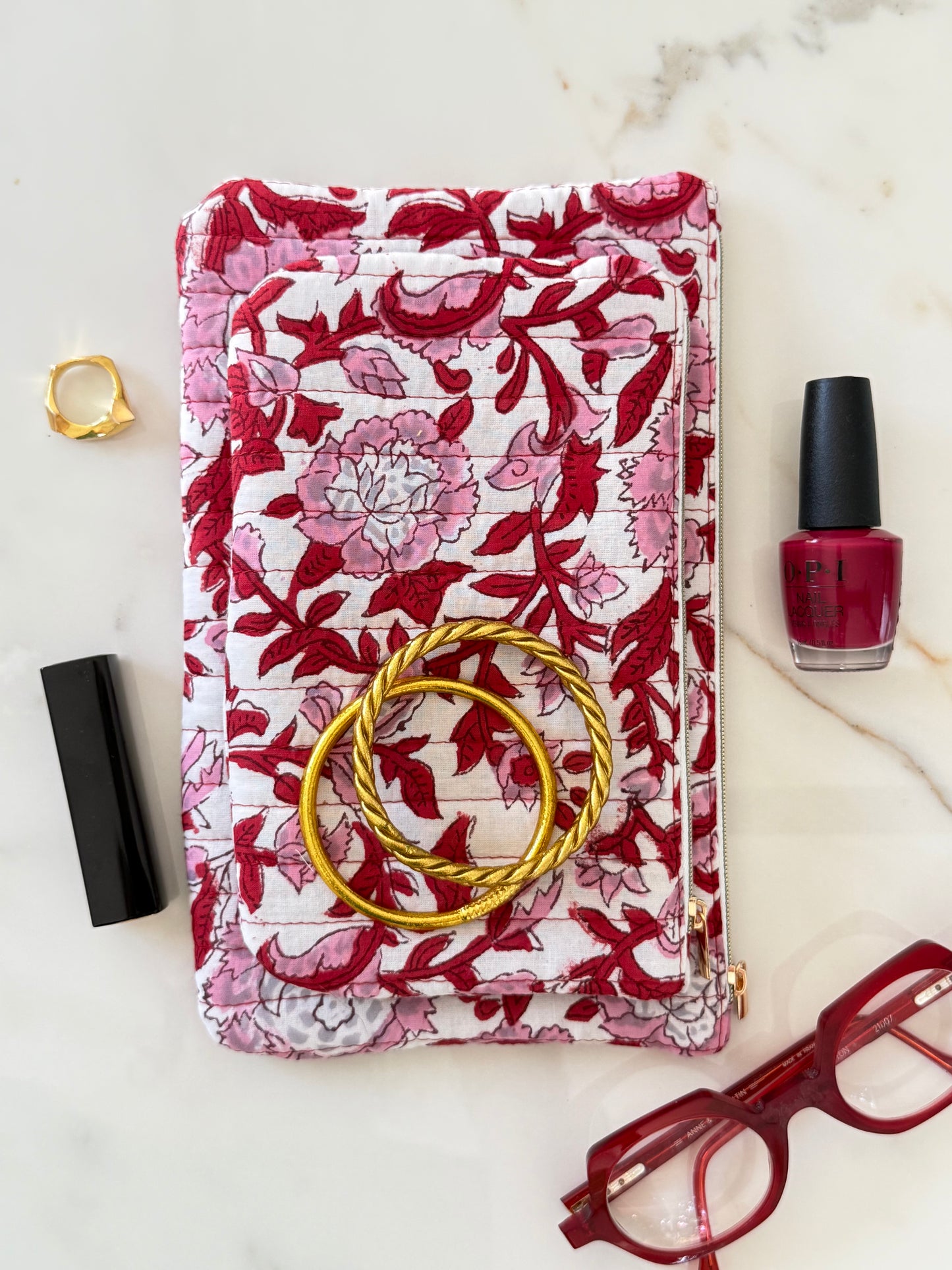 Pochette plate – Fait main en tissu blockprint, pratique & engagée - Garance