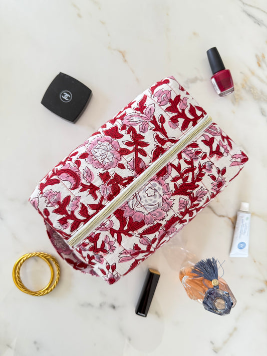 Trousse de toilette fleurie en coton blockprint – Fait main en France - Garance