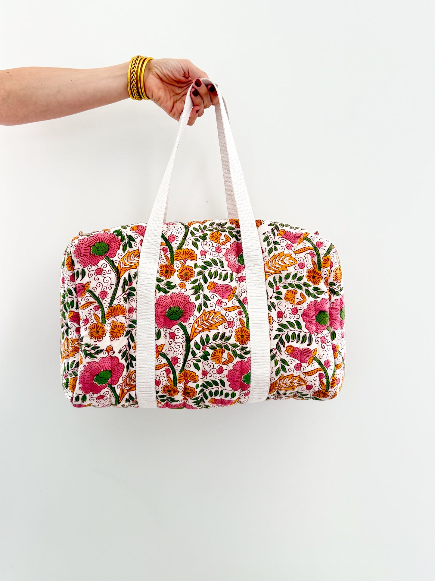 Grand sac week-end en tissu blockprint matelassé – Adele