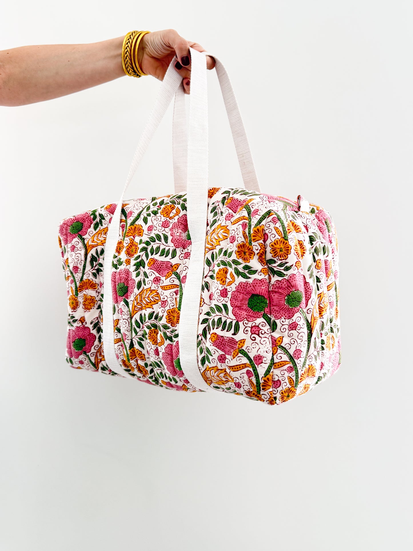 Grand sac week-end en tissu blockprint matelassé – Adele