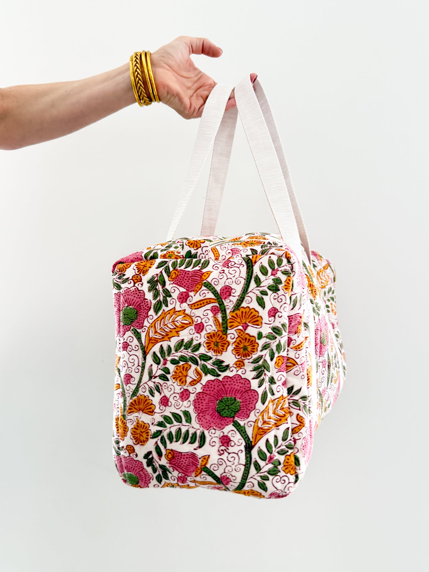 Grand sac week-end en tissu blockprint matelassé – Adele