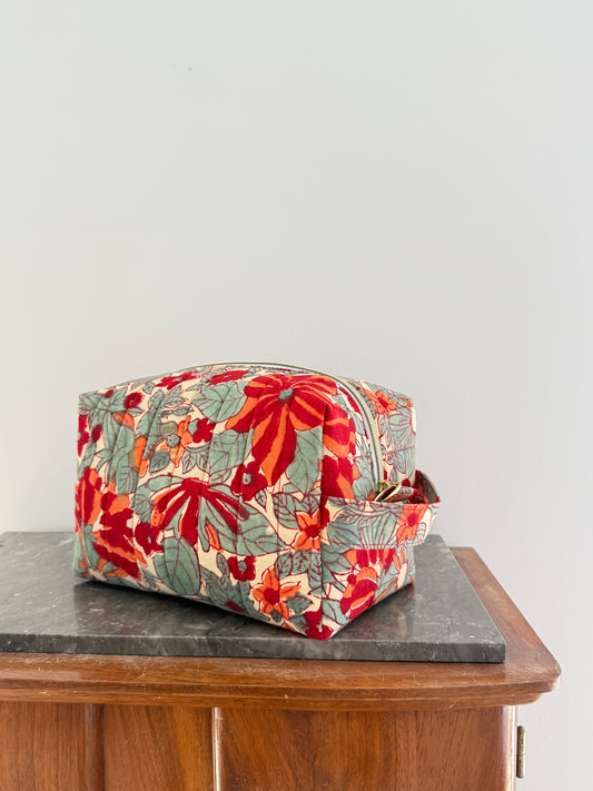 Trousse de toilette fleurie en coton blockprint – Poppy - Fait main en France