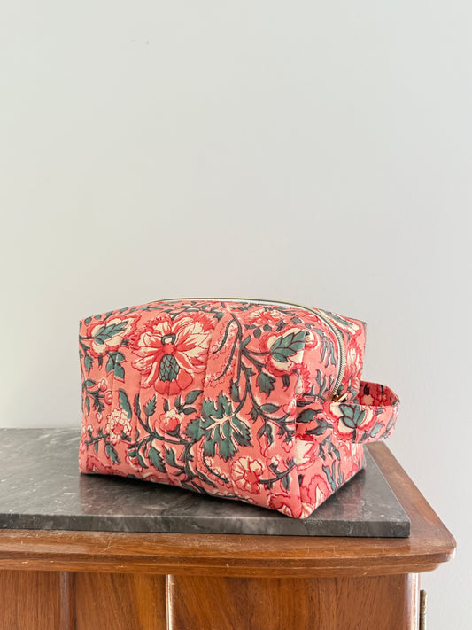 Trousse de toilette fleurie en coton blockprint – Toulouse - Fait main en France