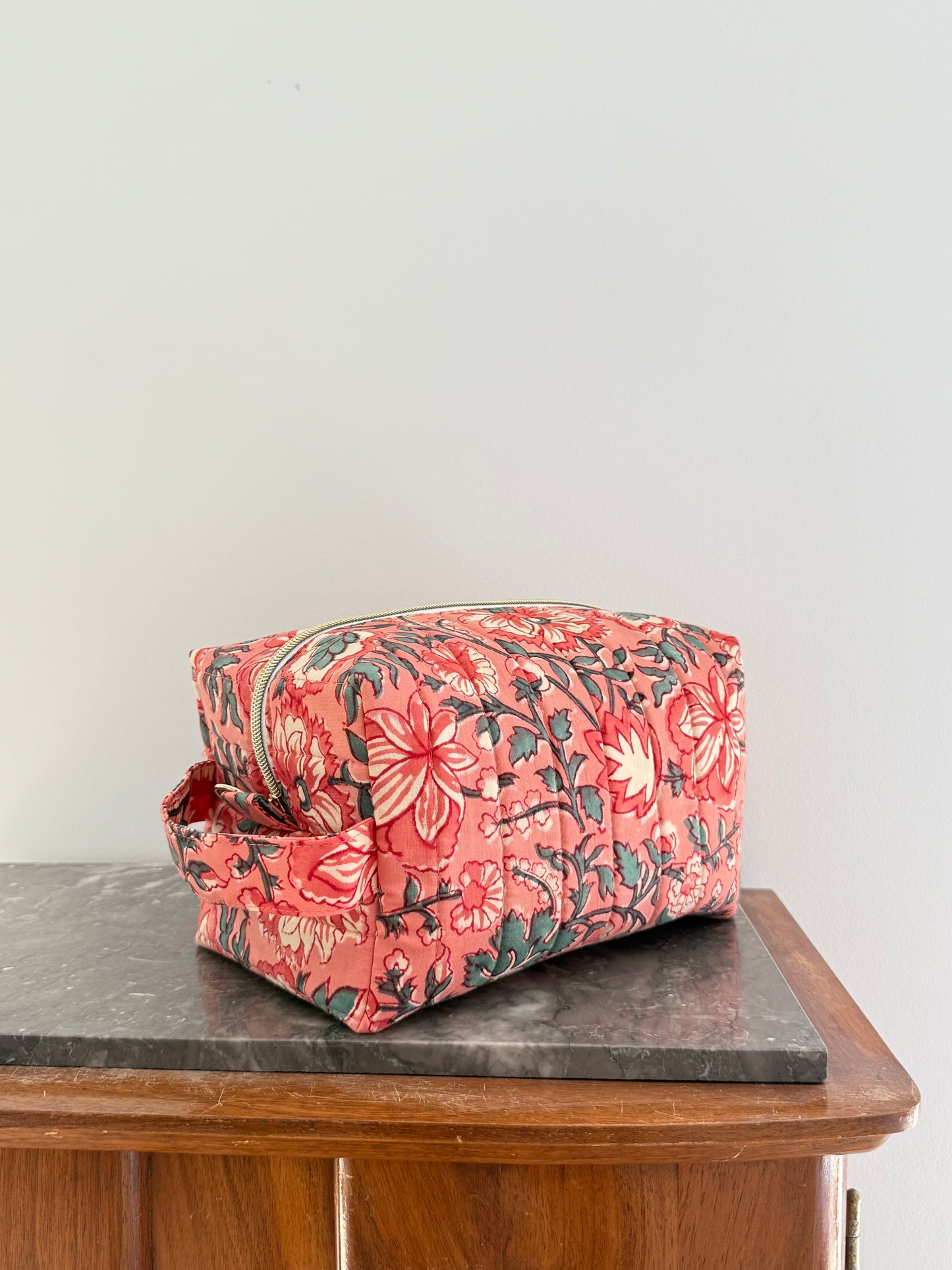 Trousse de toilette fleurie en coton blockprint – Toulouse - Fait main en France