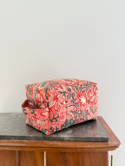 Trousse de toilette fleurie en coton blockprint – Toulouse - Fait main en France
