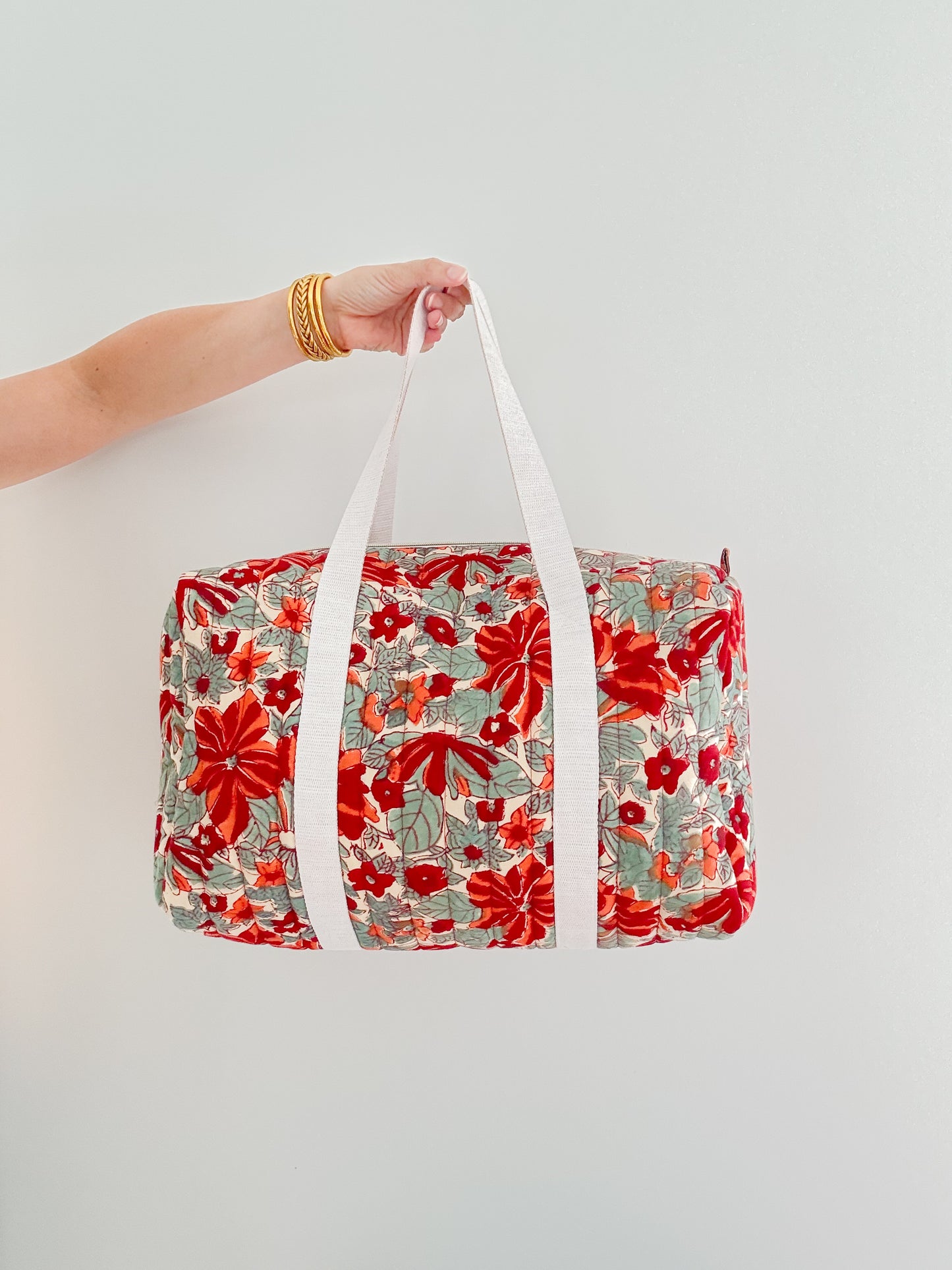 Grand sac week-end en tissu blockprint matelassé – Poppy