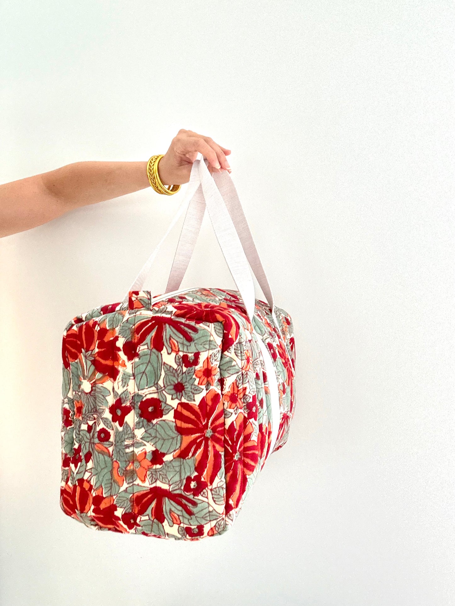 Grand sac week-end en tissu blockprint matelassé – Poppy