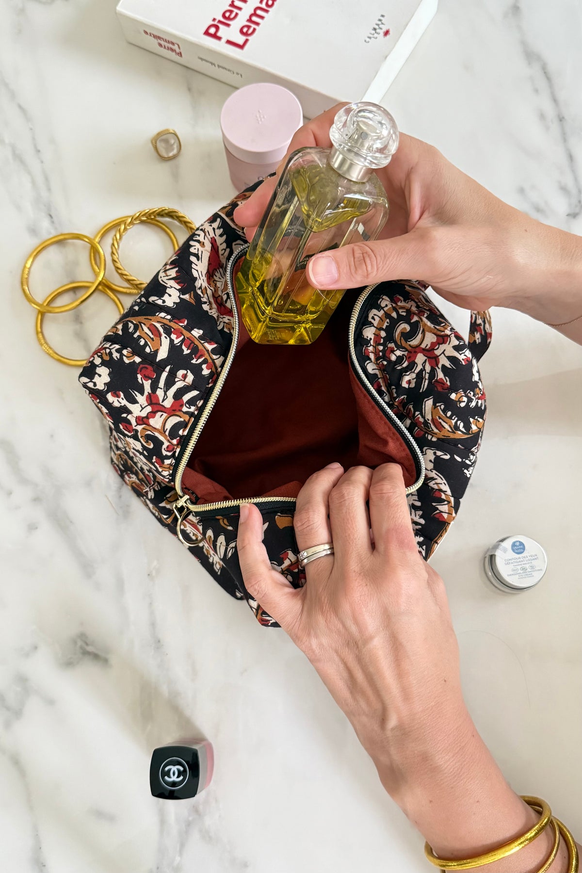 Trousse de toilette fleurie en coton blockprint – Josephine