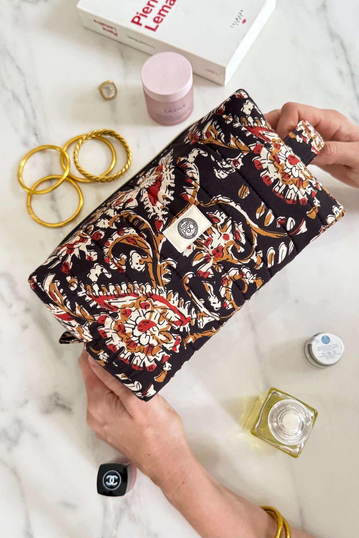 Trousse de toilette fleurie en coton blockprint – Josephine
